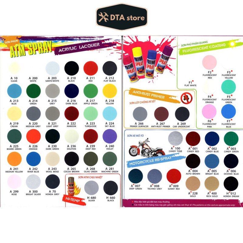Sơn xịt ATM / xịt TV Đủ Màu 270gr CHÍNH HÃNG