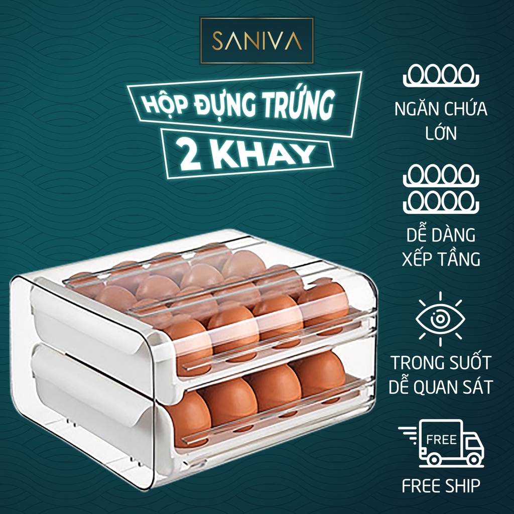 Hộp Đựng Trứng Tủ Lạnh 2 Tầng Sức Chứa 32 Ô, Có Ngăn Kéo Tiện Lợi, Dễ Dàng Xếp Chồng Tiết Kiệm Diện Tích Tủ Lạnh