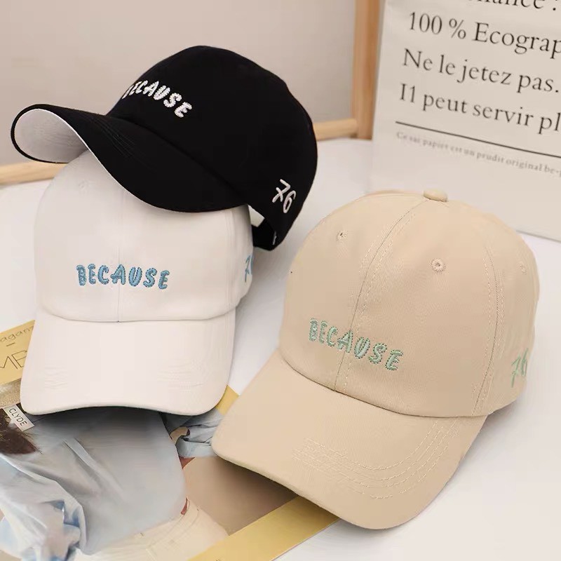 Mũ bóng chày mũ lưỡi trai thêu chữ Because [ hàng có sẵn] phong cách Hàn Quốc