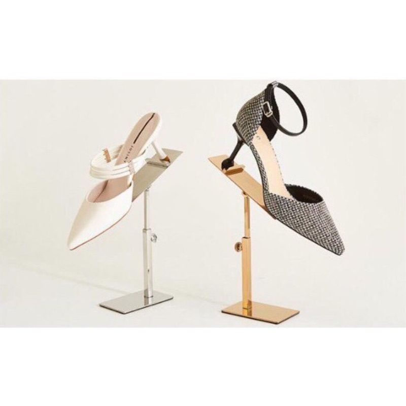 Kệ để giày dép - kệ trưng bày giày dép,2 màu mạ vàng bóng và inox bóng,kích thước cao 150mm