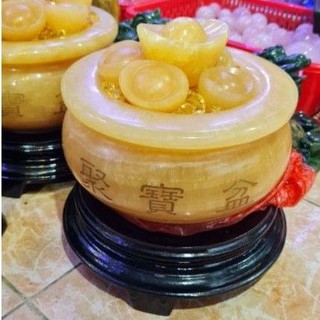 Bát tụ tài ( Bát vàng) 16cm đá Ngọc Hoàng Long + 10 thỏi vàng