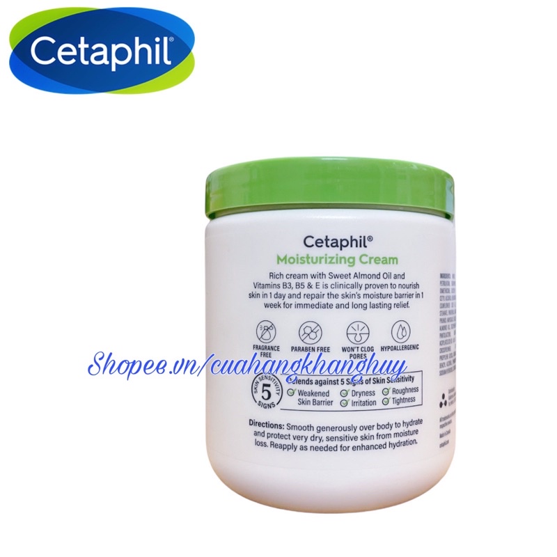 Kem dưỡng ẩm CETAPHIL 566 g dành cho da khô, da nhạy cảm, da thường bị ngứa (Tem Mới)