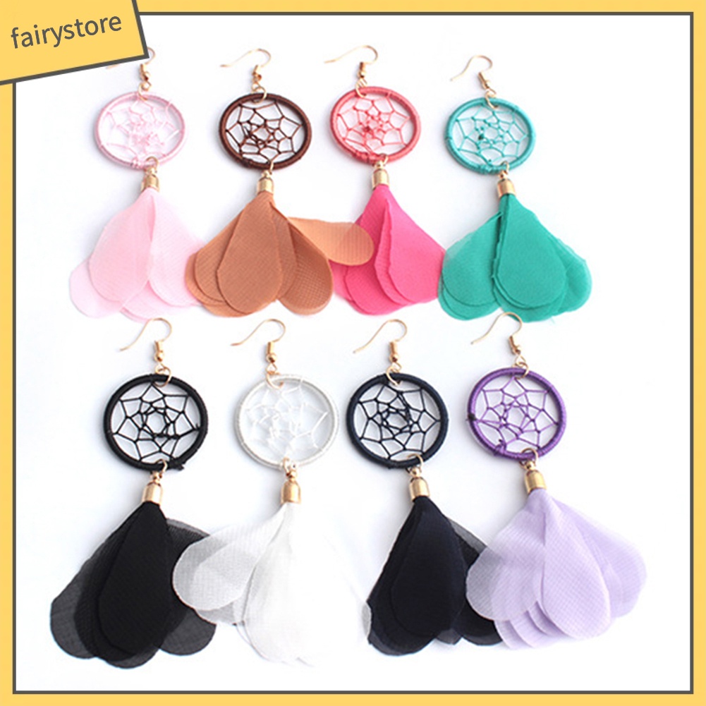 Bông tai nữ hình vòng bắt giấc mơ đính lông vũ siêu xinh