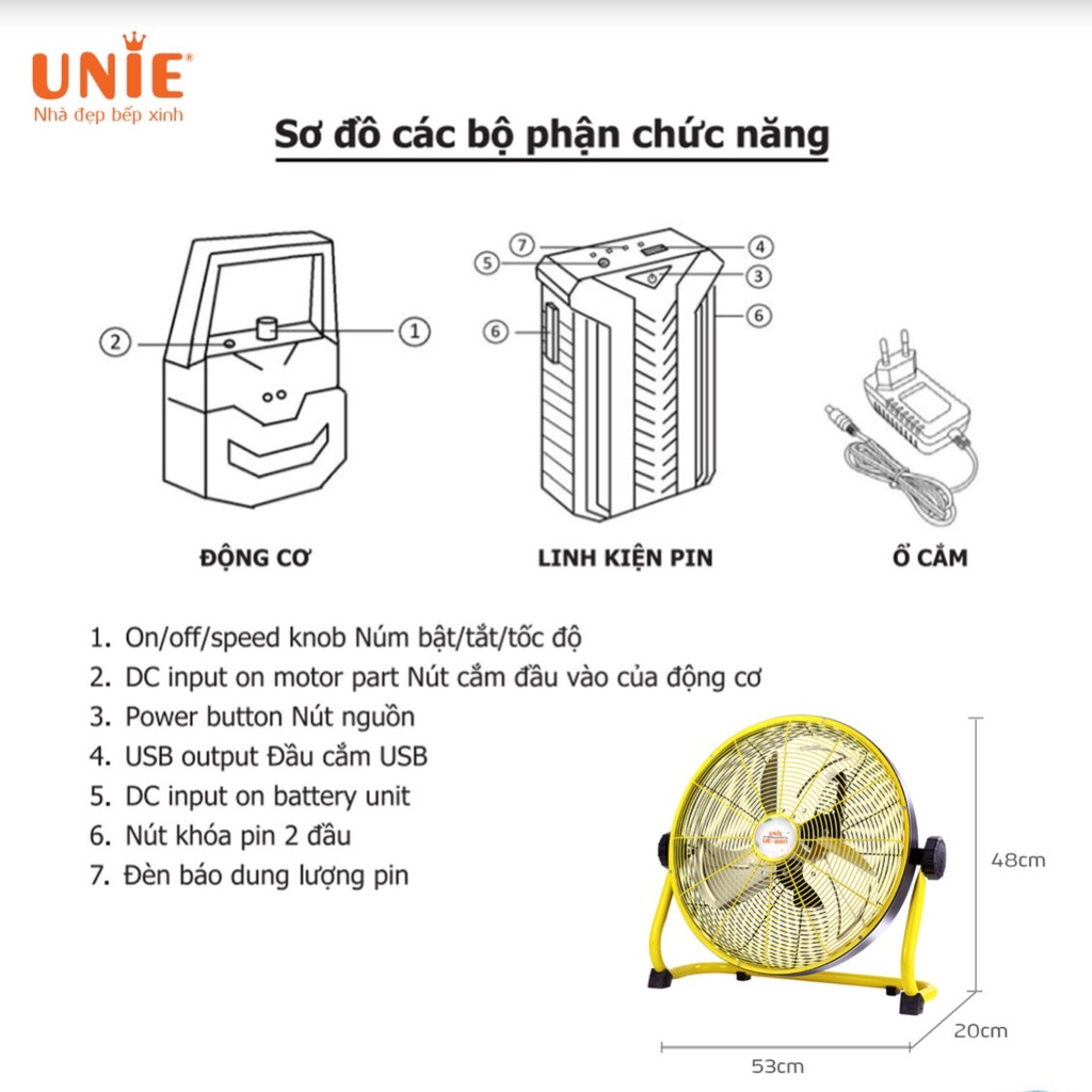 QUẠT SÀN TÍCH ĐIỆN UNIE UN-880,QUẠT TÍCH ĐIỆN LOẠI TO HÀNG CHÍNH HÃNG BẢO HÀNH 12 THÁNG