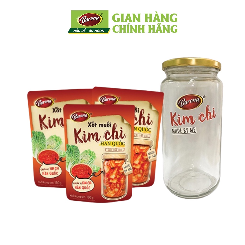 [Mã BMLT35 giảm đến 35K đơn 99K] Xốt Muối Kim Chi Hàn Quốc Barona 180g, Combo 3 gói Tặng 1 Hũ Thủy Tinh Cao Cấp (1 lít)