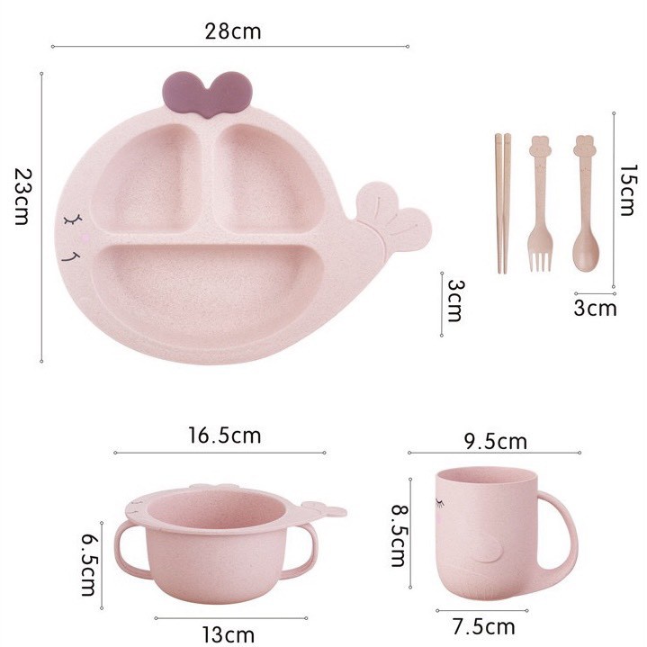 SET Bộ 6 món khay - bát ăn - cốc tập ăn cho bé hình Cá Heo