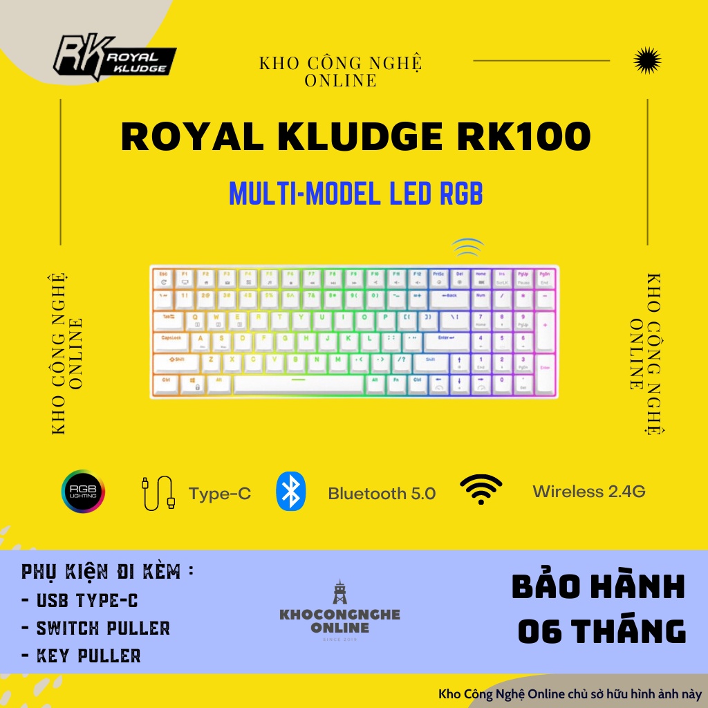 Royal Kludge RK100 RGB HOTSWAP - Bàn phím cơ Royal Kludge RK100 RGB Có 3 chế độ kết nối Bluetooth 5.0/ Wireless / Type C