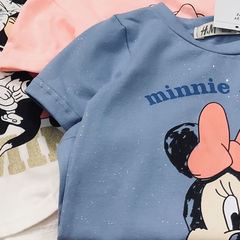 Áo thun cộc tay bé gái - Set 3 áo cotton cộc tay Minnie HM cho bé gái size 2-10t