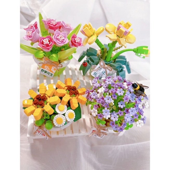 Mô hình lắp ráp Chậu Hoa Mini LOZ 1673 1674 để bàn trang trí by LoZ quà tặng người thân