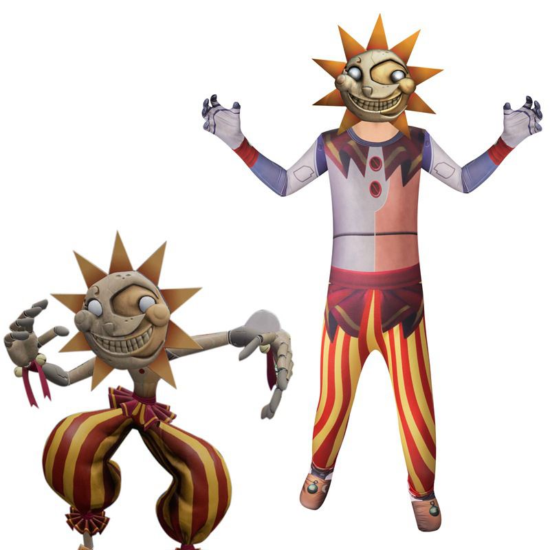 Five Nights At Freddy'S Fancy Halloween Costume for Kids Sundrop FNAF Sun clown Jumpsuit With mask Cosplay Anime Christmas Birthday Gift for Kids