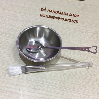  bộ chén inox 304 + cọ + muỗng trái tim trộn mặt nạ siêu bền