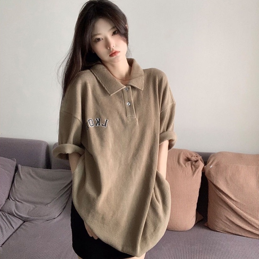 Áo Polo Tổ Ong Thêu LKOO ❤ Áo Phông Cổ Bẻ Dáng Rộng Nam Nữ CH72