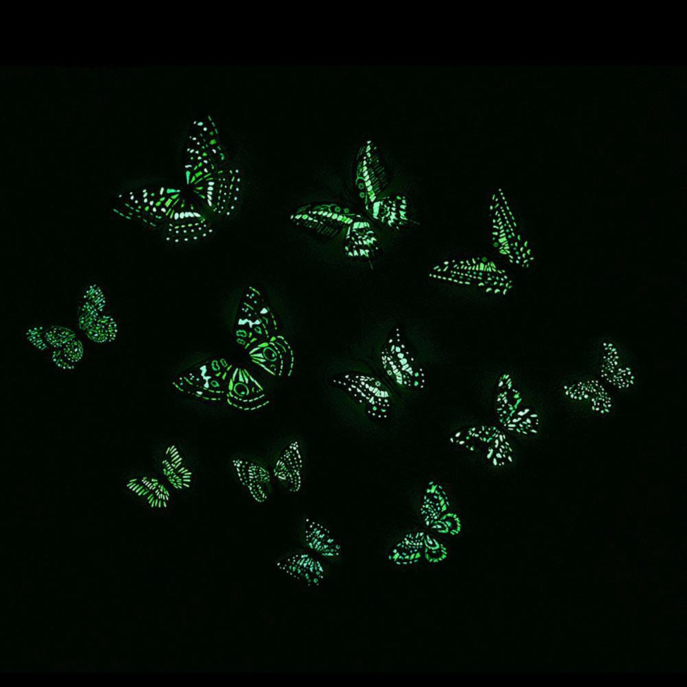 Bộ 12 miếng dán nam châm hình bướm 3D dạ quang sáng tạo