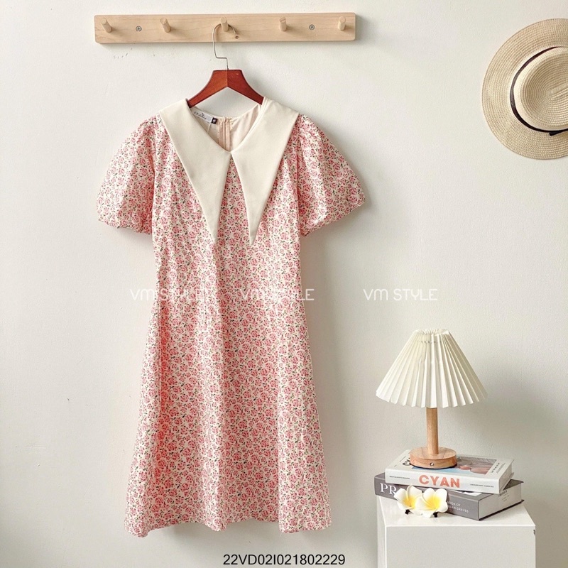 Váy hoa nhí tay bồng cổ nhọn siêu xinh