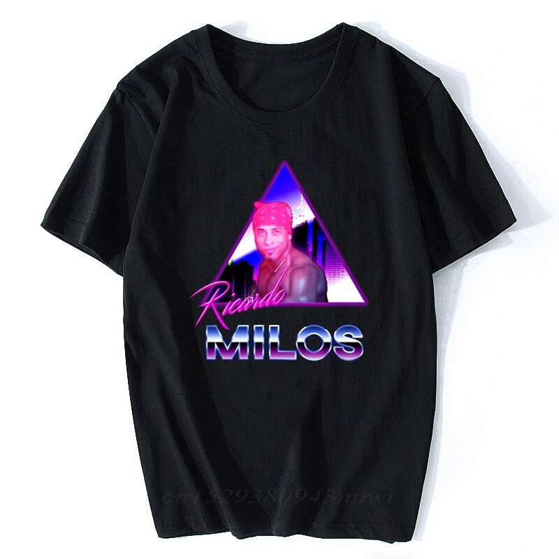 Ricardo Milos Thẩm Mỹ Vaporwave Vintage Mùa Hè Nam Áo Thun Bông Tai Kẹp Dạo Phố Cotton Camisetas Hom