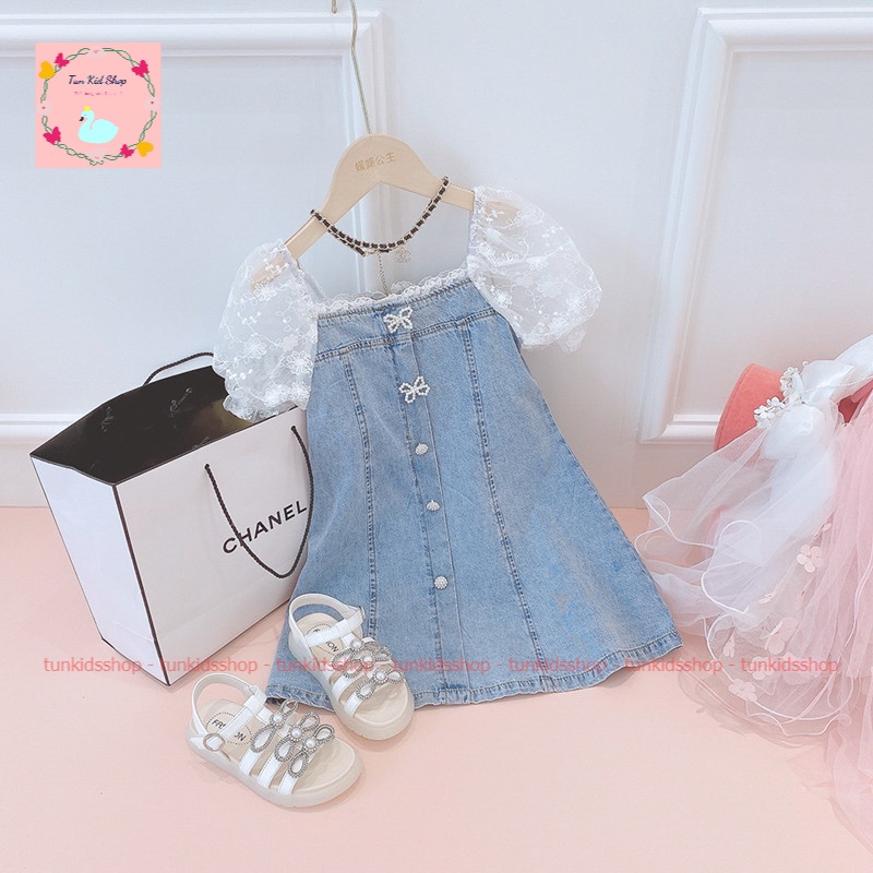 Đầm demin cho bé gái dự tiệc xinh xắn,phù hợp đi chơi du lịch đủ size dưới 14 tuổi