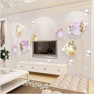 decal trang trí tường hoa sen vàng
