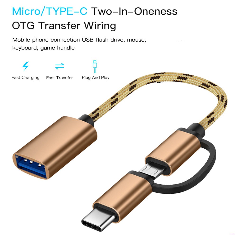 2 in 1 Type-C OTG To USB 3.0 Interface OTG Adapter Cable Fast Transfer Connector Converter, Gold