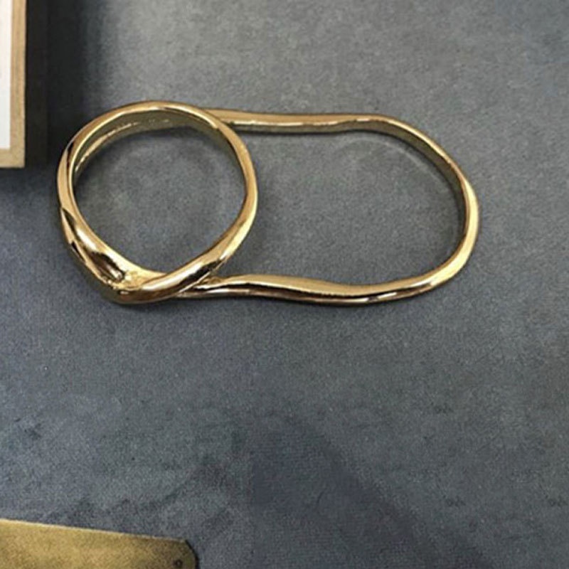 Nhẫn Đeo Tay QMCOCO Bản Lớn Hai Ngón Nối Màu Vàng / Bạc Sang Trọng Thời Trang Dự Tiệc Cho Nữ