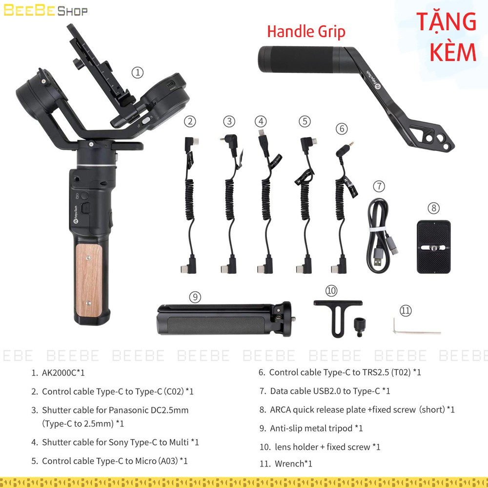 Feiyu AK2000C - Tay Cầm Chống Rung, Gimbal Máy Ảnh, Tải Trọng Trên 2Kg [Tặng Versatile Arm] | BigBuy360 - bigbuy360.vn