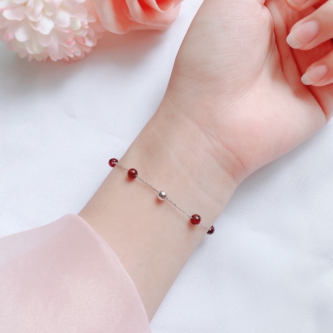 Lắc Tay Bạc Blue Peach Đá Đỏ LT138