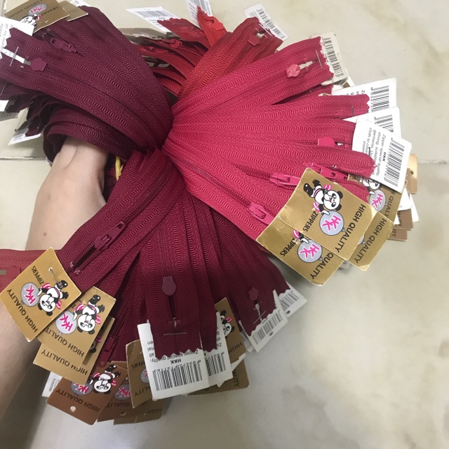Dây kéo HKK 18cm may quần tây, bóp ví tông đỏ