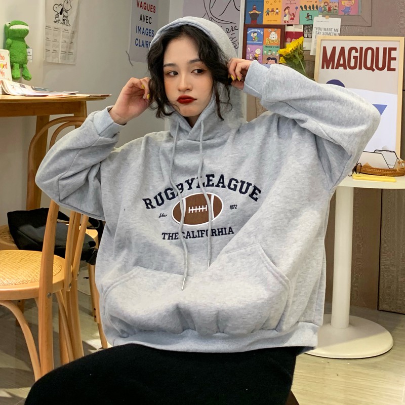 Áo hoodie họa tiết thêu phong cách Hàn Quốc thời trang cho nữ