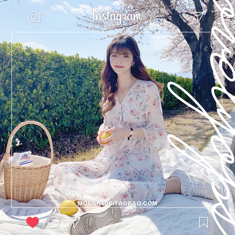 (ORDER) Váy hoa dáng dài thắt eo MORAN Hàn Quốc 2020