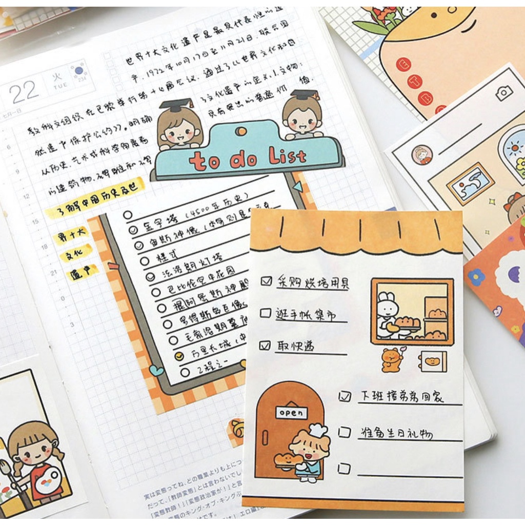 Túi 50 giấy ghi chú mix ngẫu nhiên chủ đề dễ thương l Trắng Mập Stationery