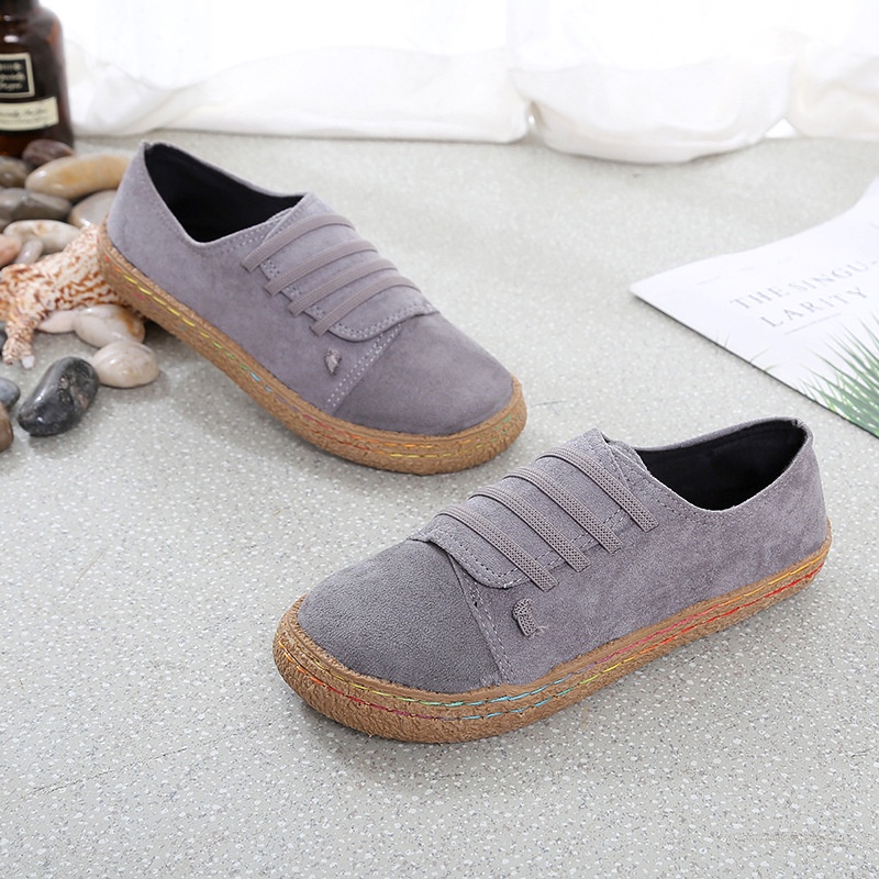 Giày bít mũi IELGY bằng da lộn đế bằng phong cách retro đơn giản cho nữ