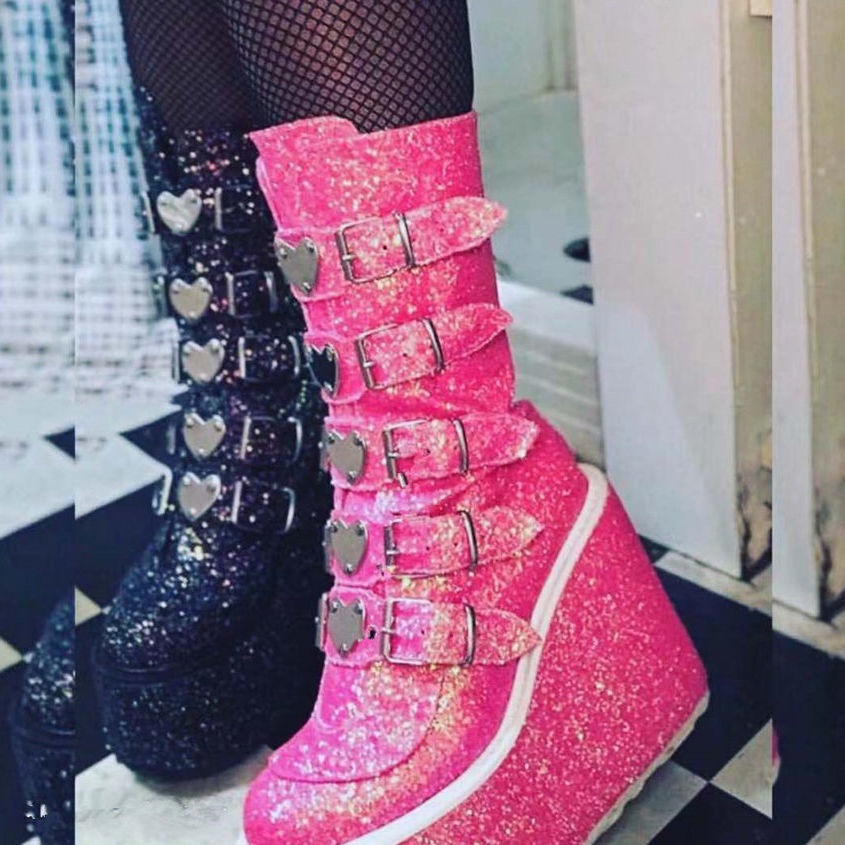 Giày Bốt Đế Xuồng Dày 10.5cm Phong Cách Punk Gothic Thời Trang Mới 2021 Cho Nữ