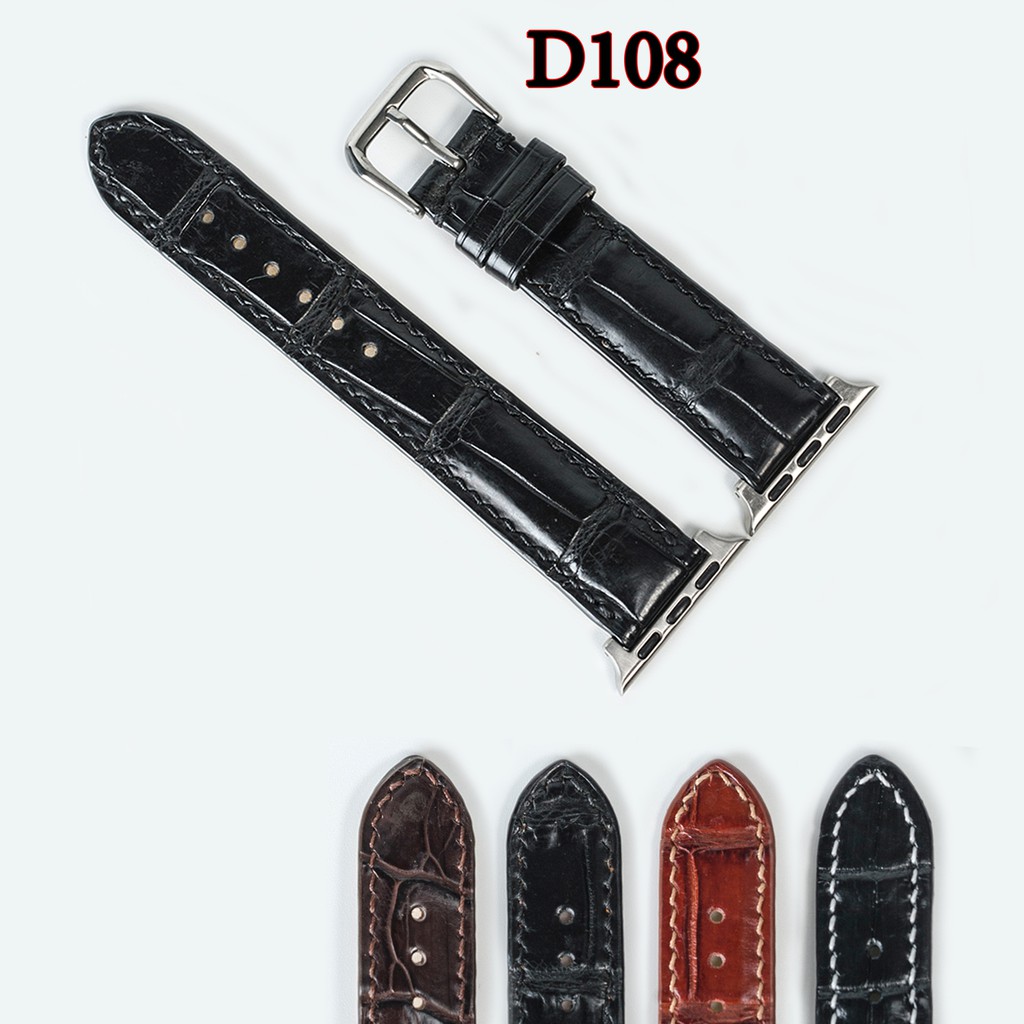Dây apple watch da cá sấu đốt tre-khâu tay thủ công D108- dây apple watch series 3 series 4 series 5-Bụi leather