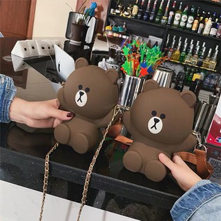 Túi gấu silicon Brown đeo chéo loại to 2 Dây- Mẫu mới 2021