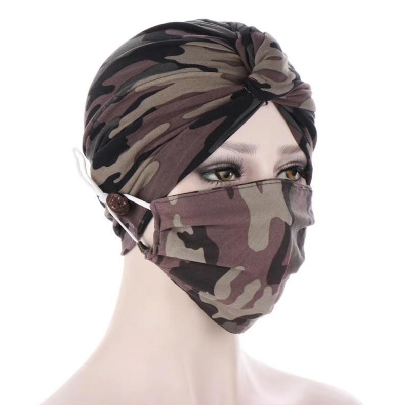 Set 2 Mũ Trùm Đầu + Mặt Nạ Chemo Họa Tiết Rằn Ri Dùng Khi Ngủ Cho Phụ Nữ Hồi Giáo Fr