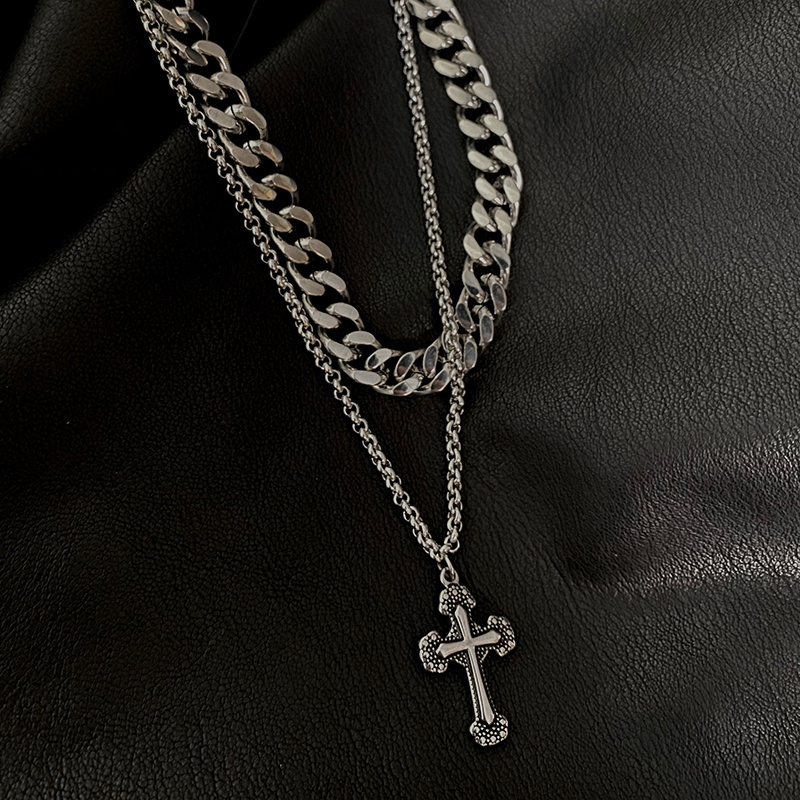 vòng cổ Hai Lớp Mặt Hình Thánh Giá Phong Cách Hip Hop Âu Mỹ