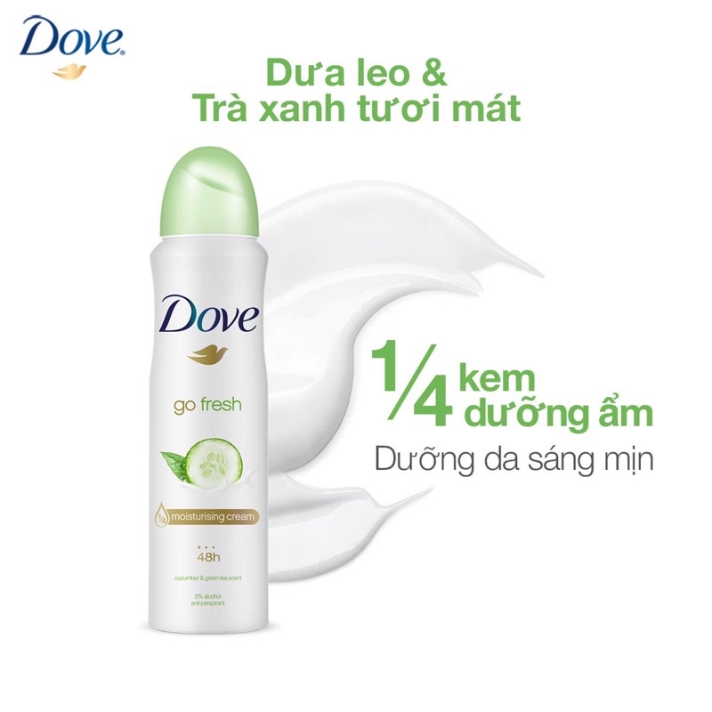 Xịt khử mùi Dove dưỡng da trắng mịn Moisturising Cream 48H 150ml