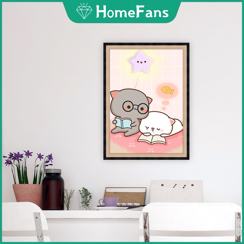 Bộ Tranh Đính Đá 5D Tự Làm 40x50cm Hình Chú Mèo Hoạt Hình Đáng Yêu Trang Trí Nhà Cửa