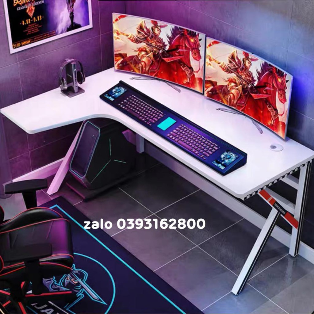 (Order) Bàn Gaming Chữ L Cỡ Lớn Nhiều Kích Cỡ 100, 120,140,160 cm Dán Đề Can Đẹp Mắt