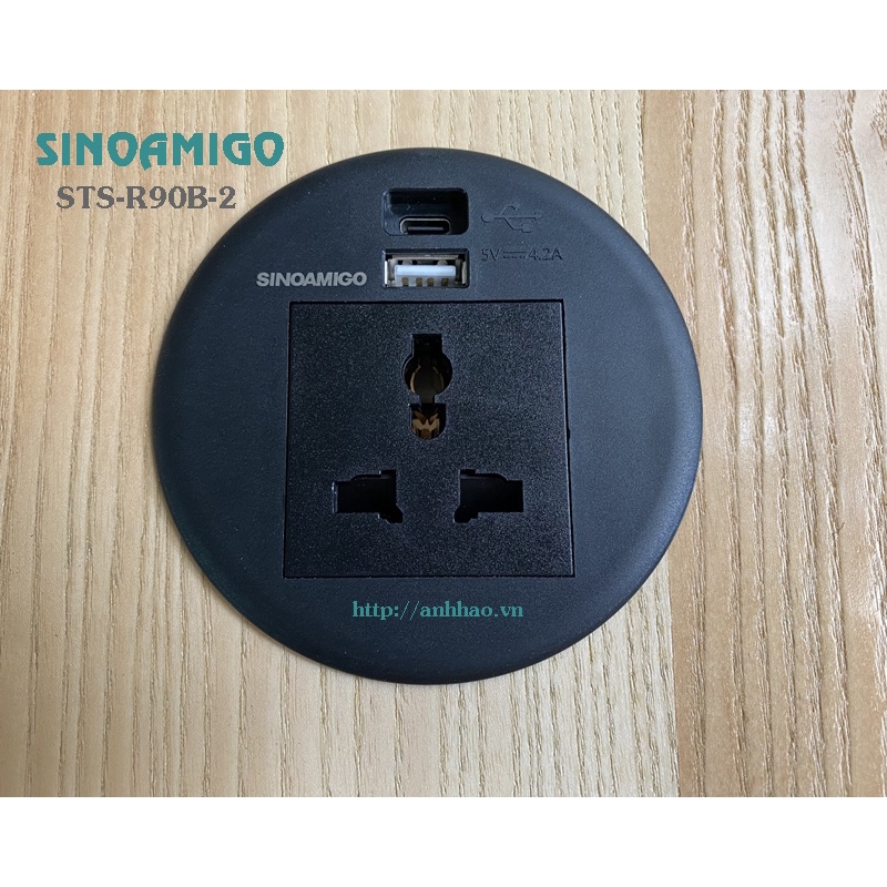 Ổ cắm điện âm bàn kèm USB sạc Sinoamigo STS-R90, hai màu đen/ trắng - Hàng chính hãng