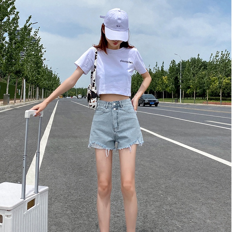 Quần Short Denim Lưng Cao Ống Rộng Thời Trang Mùa Hè Hàn Quốc Cho Nữ
