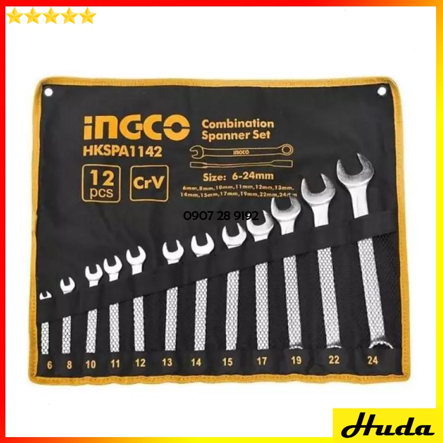 Bộ 12 cờ lê vòng miệng 2 miệng 2 vòng 6-32mm Total Ingco sơn bóng chất liệu Cr-V bền bỉ chắc chắn