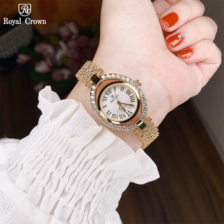 Đồng hồ nữ chính hãng Royal Crown 4610 dây thép đính đá cao cấp, chống nước, đeo tay đẹp, sang chảnh