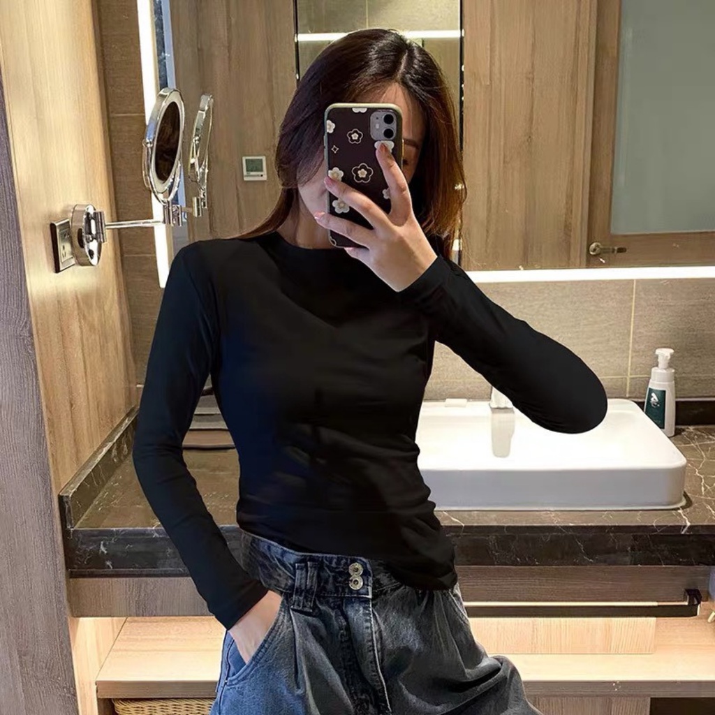 Áo thun dài tay cổ tròn co giãn siêu xinh