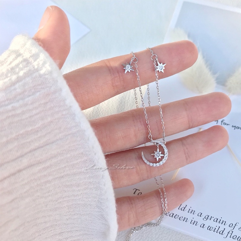 Dây chuyền mặt trăng đính ngôi sao lấp lánh cho nữ, vòng cổ mặt trăng DC01