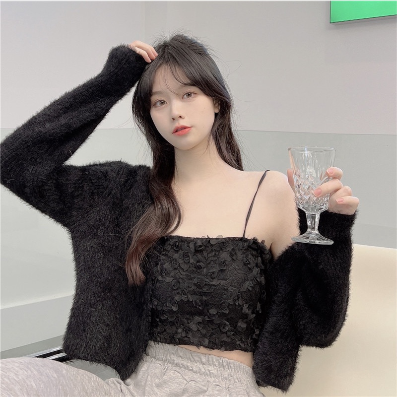 Áo bra ren 2 dây dáng crop top, áo ống hai dây có kèm mút ngực YOCOS BRA041