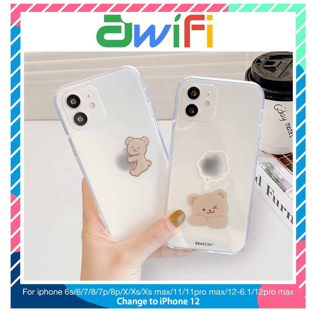 Ốp lưng iphone trong cạnh vuông BVC gấu ôm táo 6plus/6/6splus/7/7plus/8/8plus/x/xs/11/12/pro/max/plus/promax-Awifi B4-11