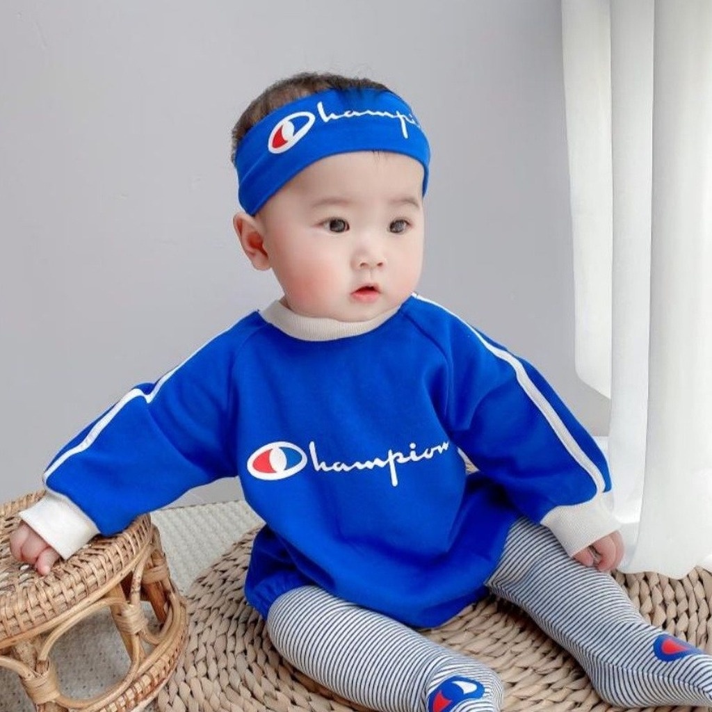 Set áo liền quần tay dài + băng đô thời trang đáng yêu dành cho bé trai sơ sinh
