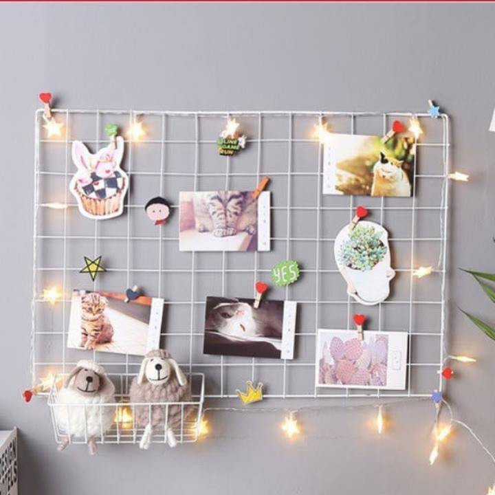 Combo Khung Hình Lưới Sắt+ Đèn Led Xài Điện Dài 8M 50 Bóng Đèn Fairy Light Kẹp Hình Nghệ Thuật Trang Trí Decor Nhà