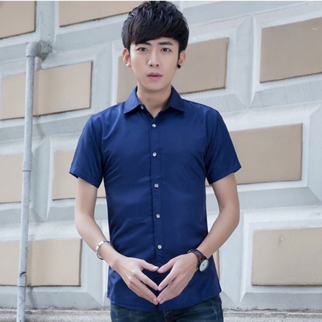 Áo sơ mi ngắn tay dáng Hàn Quốc màu hồng phấn