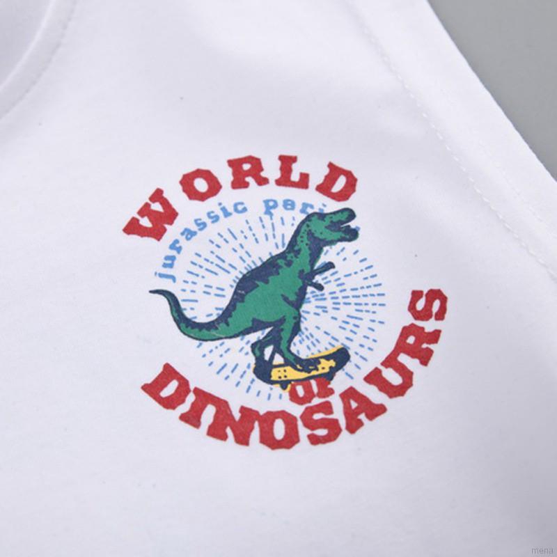 Set áo thun ba lỗ in hình khủng long + quần short jeans đáng yêu cho bé trai